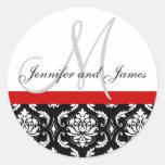 Monogram & Names Damask Red Wedding Sticker