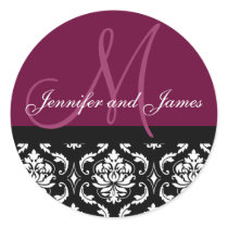 Monogram & Names Damask Wine Wedding Sticker