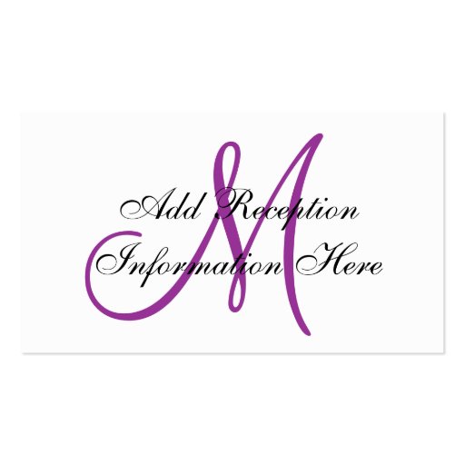 Monogram & Names Purple Wedding Reception Card Business Card (back side)