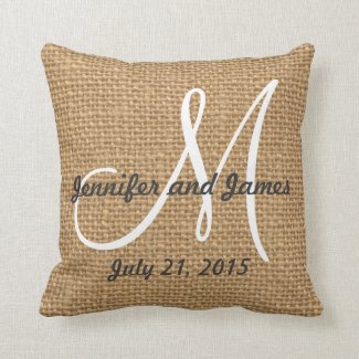 Monogram Names Rustic Wedding Keepsake Throw Pillow