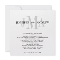 Monogram Names Wedding Invitations Black White