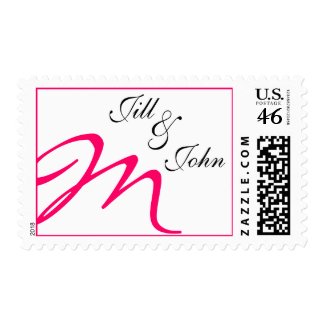 Monogram Names Wedding Postage White Fuchsia stamp