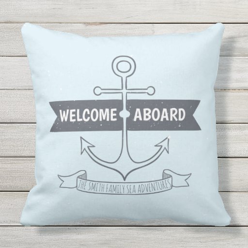 Monogram. Nautical. Anchor. Welcome Aboard. Throw Pillow Zazzle
