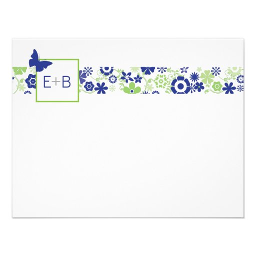 Monogram Navy and Lime Flat Note Card