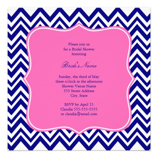Monogram Navy Blue Chevron Pattern with Hot Pink Invitations