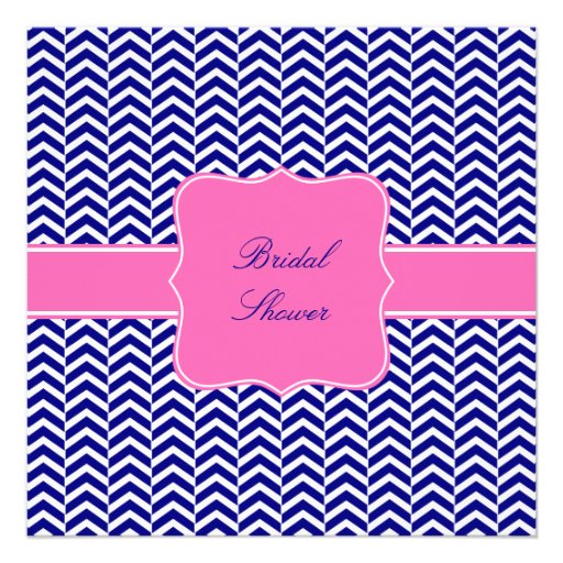 Monogram Navy Blue with Hot Pink Chevron Bridal Invites