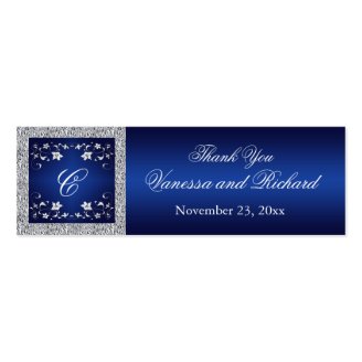 Monogram Navy Silver Gray Floral Wedding Favor Tag Business Card Template