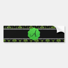 Monogram neon green glitter damask bumper stickers