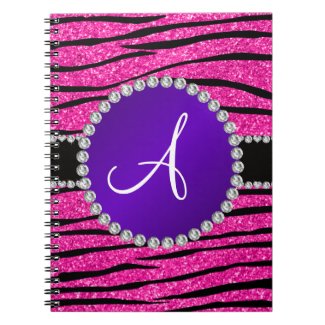 Monogram neon hot pink glitter zebra purple circle note book