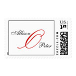 Monogram O Wedding Elegant Red White Postage