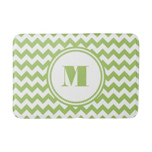 Monogram On Lime Green And Chevron Pattern Bath Mats