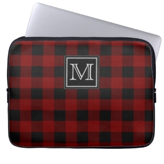 Monogram on Rugged Red and Black Plaid