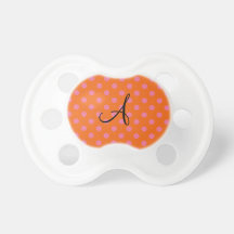 Monogram orange and pink polka dots pattern baby pacifier