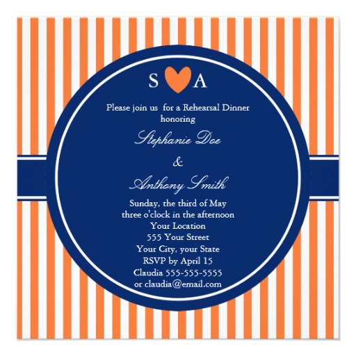 Monogram Orange and White Stripes with Royal Blue Custom Announcement (front side)