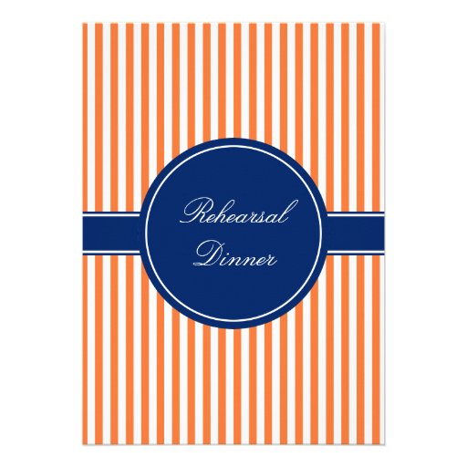 Monogram Orange and White Stripes with Royal Blue Invitations