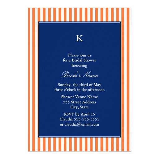Monogram Orange and White Stripes with Royal Blue Card