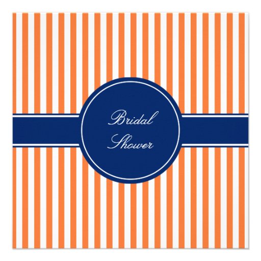 Monogram Orange and White Stripes with Royal Blue Personalized Invitation