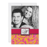 Monogram Orange Pink Damask Wedding Save the Dates Announcements