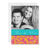 Monogram Orange Pink Damask Wedding Save the Dates Personalized Invite