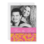Monogram Orange Pink Damask Wedding Save the Dates Personalized Announcement