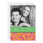 Monogram Orange Pink Damask Wedding Save the Dates Announcement