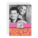 Monogram Orange Pink Damask Wedding Save the Dates Personalized Invites