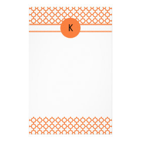 Monogram Orange Quatrefoil Pattern Stationery Paper