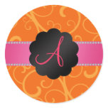 Monogram orange swirls stickers