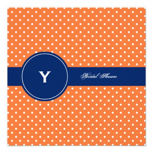 Monogram Orange, White Polka Dot with Royal Blue Custom Announcements