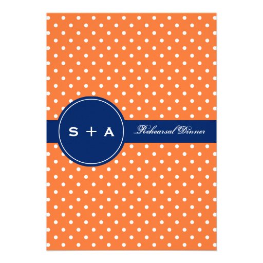 Monogram Orange, White Polka Dot with Royal Blue Invitation