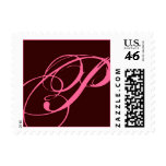 Monogram P Postage Pink on Brown Square Stamp