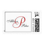 Monogram P Wedding Elegant Red White Postage