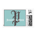 Monogram P Wedding Names Aqua Espresso Postage