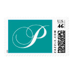 Monogram P Wedding Postage Stamps Aqua Blue