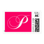 Monogram P Wedding Postage Stamps Hot Pink