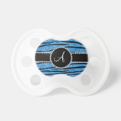 Monogram pastel blue glitter zebra stripes circle BooginHead pacifier