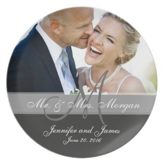 Monogram Photo Wedding Keepsake Plate | Grey