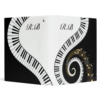 Monogram Piano Keys and Musical Notes 3 Ring Binders