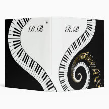 Monogram Piano Keys and  Musical Notes 3 Ring Binders
