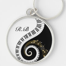 Monogram Piano Keys and  Musical Notes Key ring Keychains