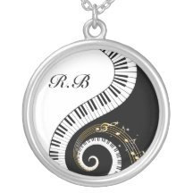 Monogram Piano Keys and  Musical Notes Custom Necklace
