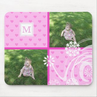 Monogram: Picture: Pink Hearts & Floral Mousepad