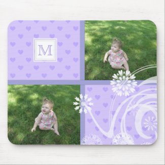 Monogram: Picture: Purple Hearts & Floral Mousepad