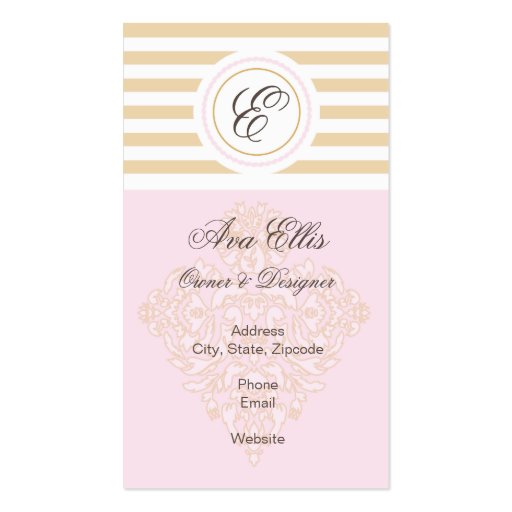 Monogram Pink and Gold Business Card (front side)