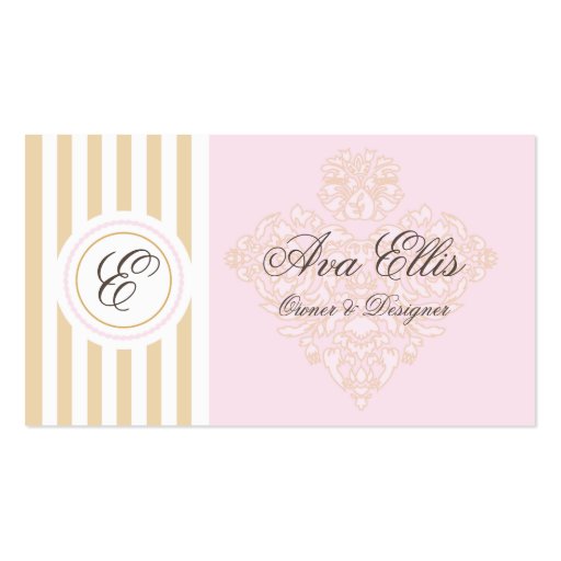 Monogram Pink and Gold Damak Business Card (front side)
