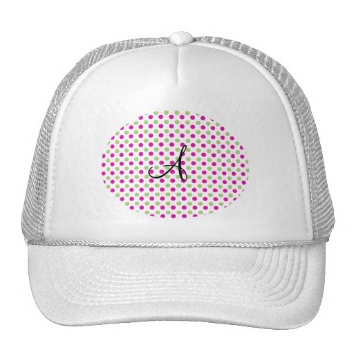 Monogram pink and green polka dots hats