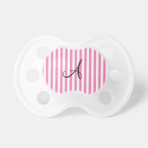 Monogram pink and white stripes baby pacifier