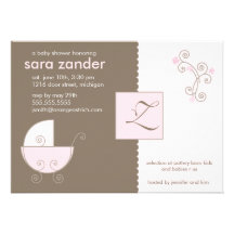 Monogram Pink Baby Carriage Shower Invitation