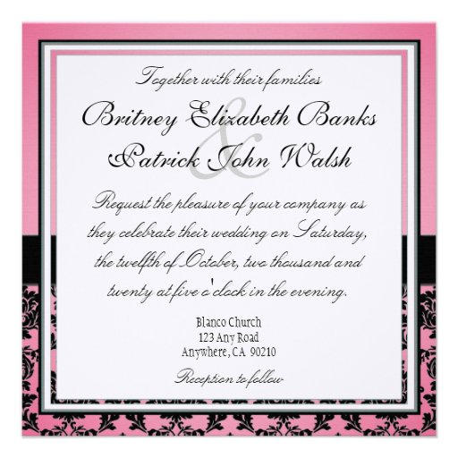 Monogram Pink & Black Damask Wedding Invitations