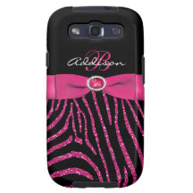 Monogram Pink, Black Glitter Zebra Galaxy S3 Samsung Galaxy SIII Cover